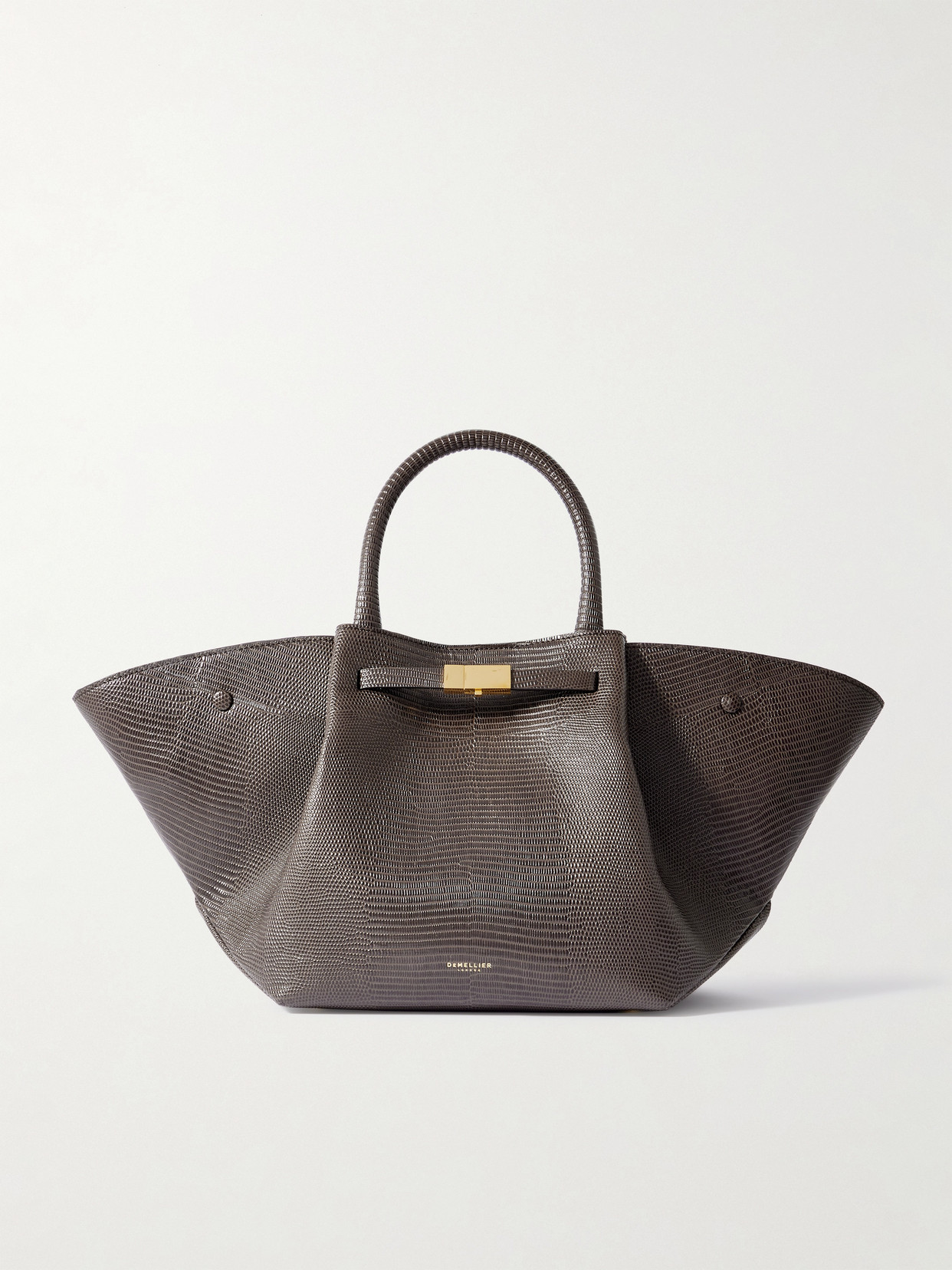 Demellier Midi New York Croc-effect Leather Tote In Gray
