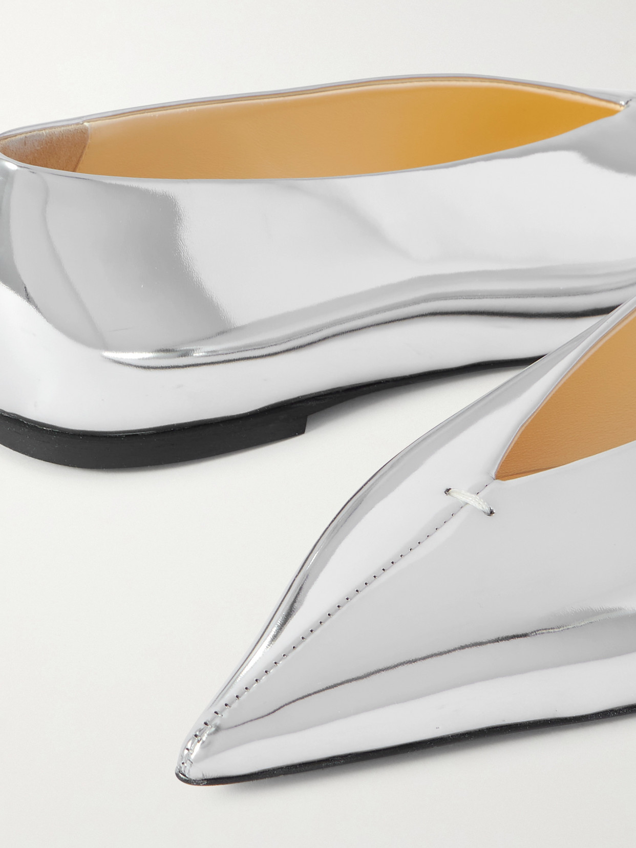 Proenza Schouler Slash Metallic Leather Point-toe Flats In Neutral