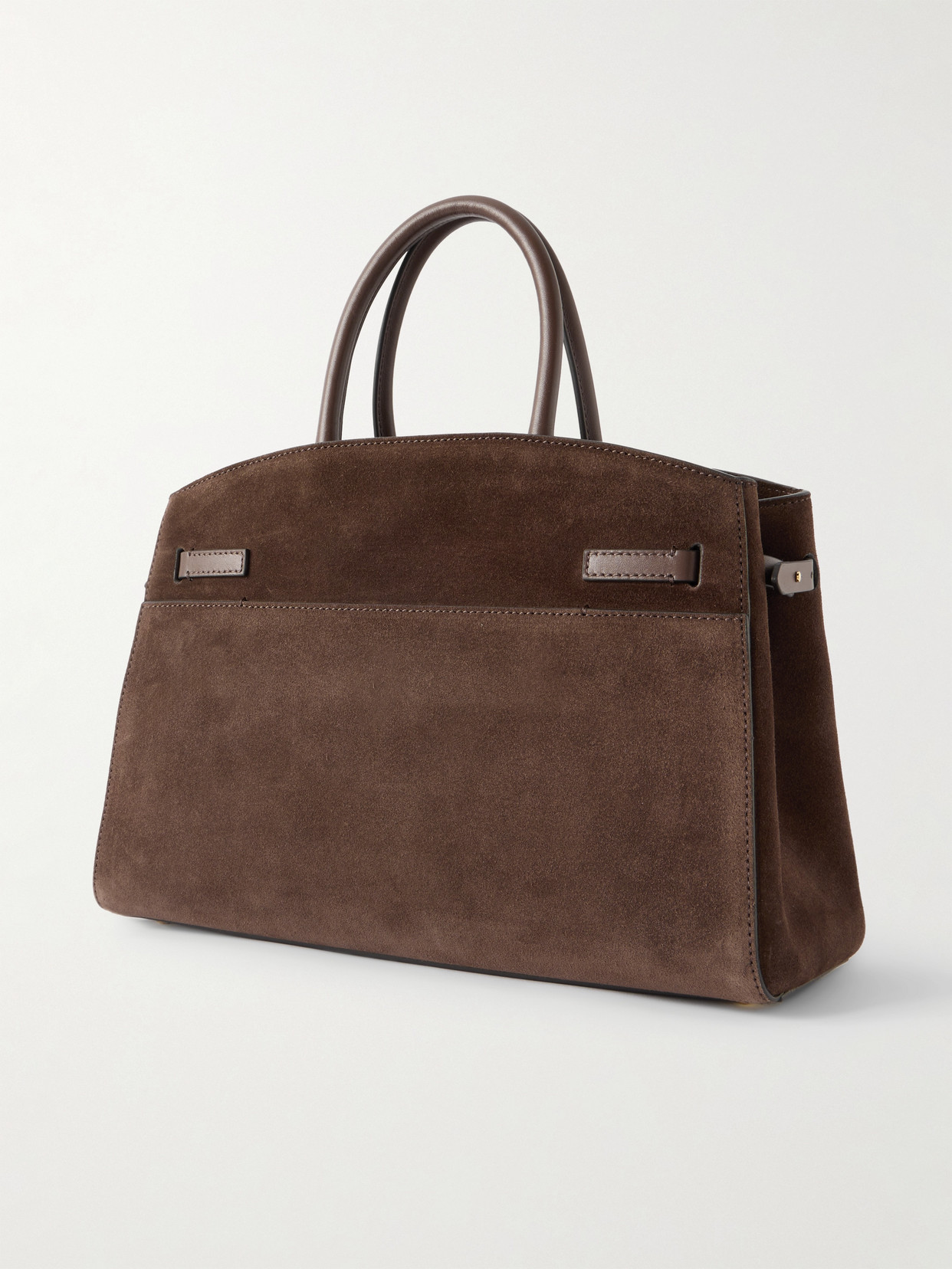 Demellier The Hudson Midi Leather-trimmed Suede Tote In Brown