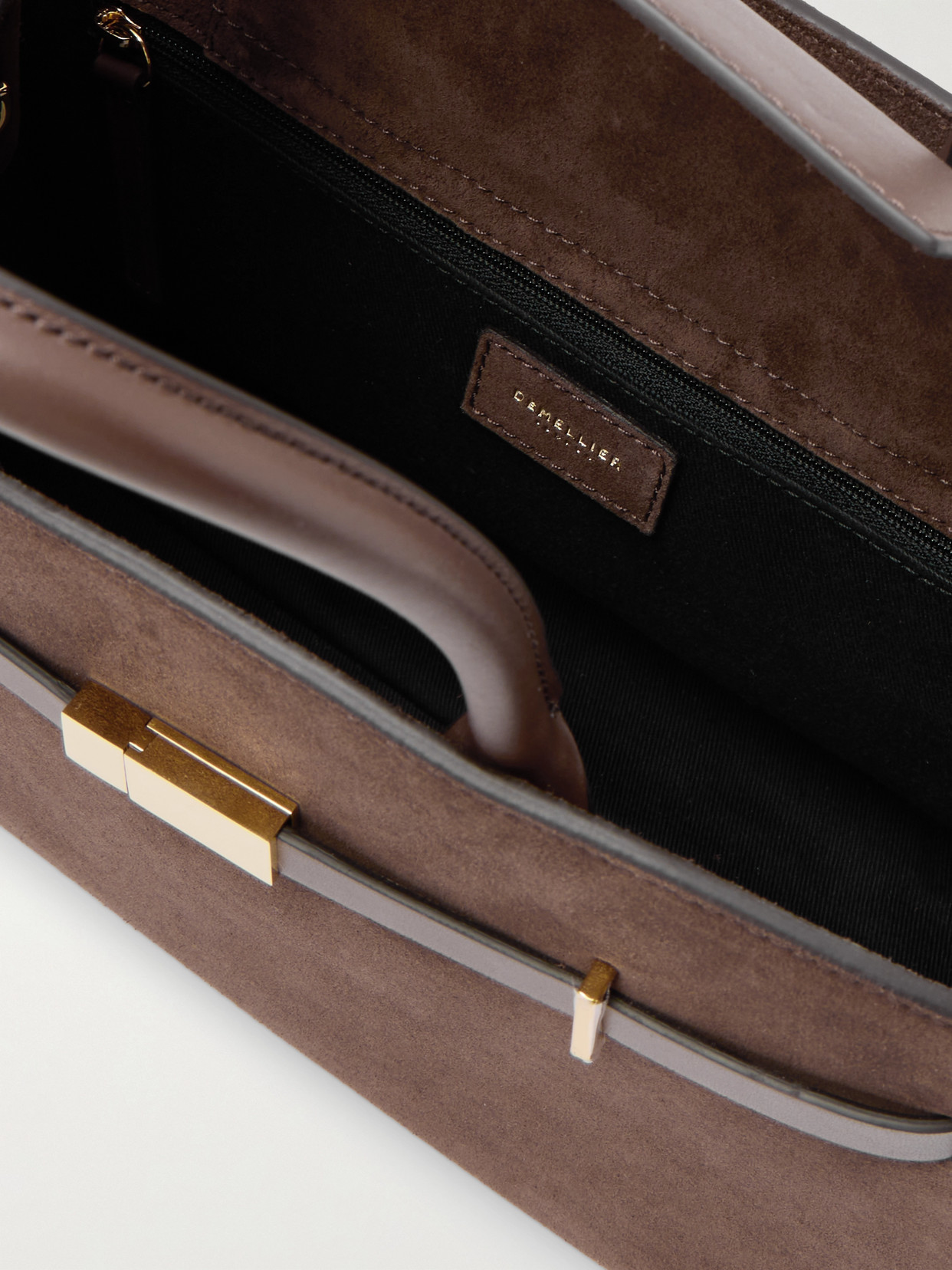 Demellier The Hudson Midi Leather-trimmed Suede Tote In Brown