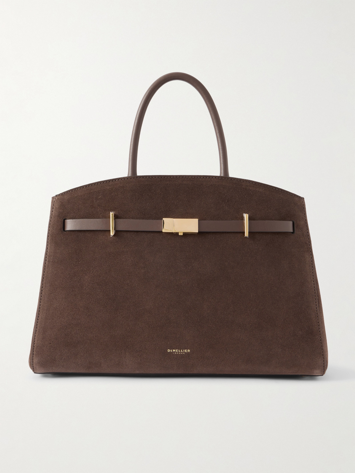 Demellier The Hudson Midi Leather-trimmed Suede Tote In Brown