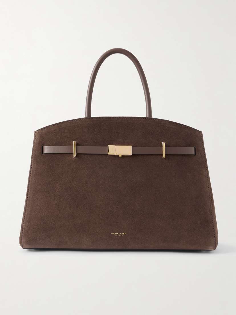 DeMellier The Hudson Midi Leather-trimmed Suede Tote