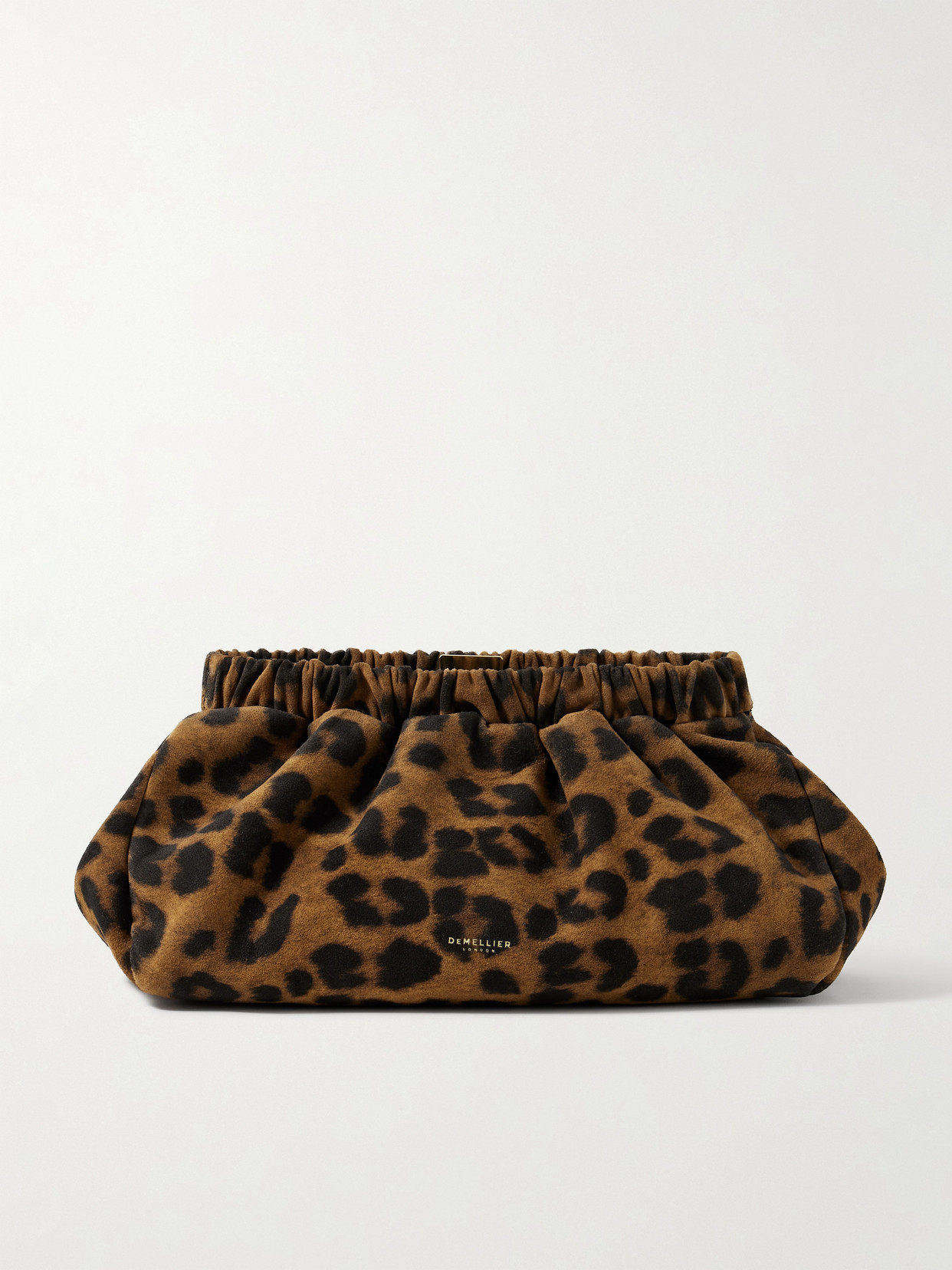 Demellier Miami Gathered Leopard-print Suede Clutch In Multi
