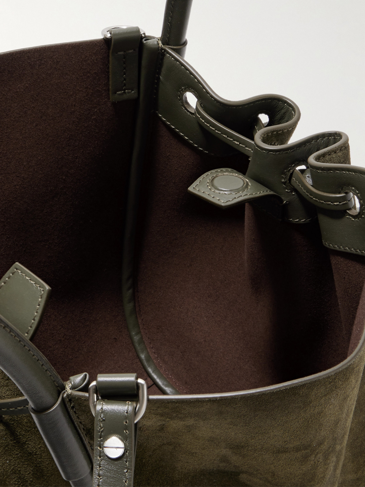 Proenza Schouler Small Leather-trimmed Ruched Suede Tote In Green