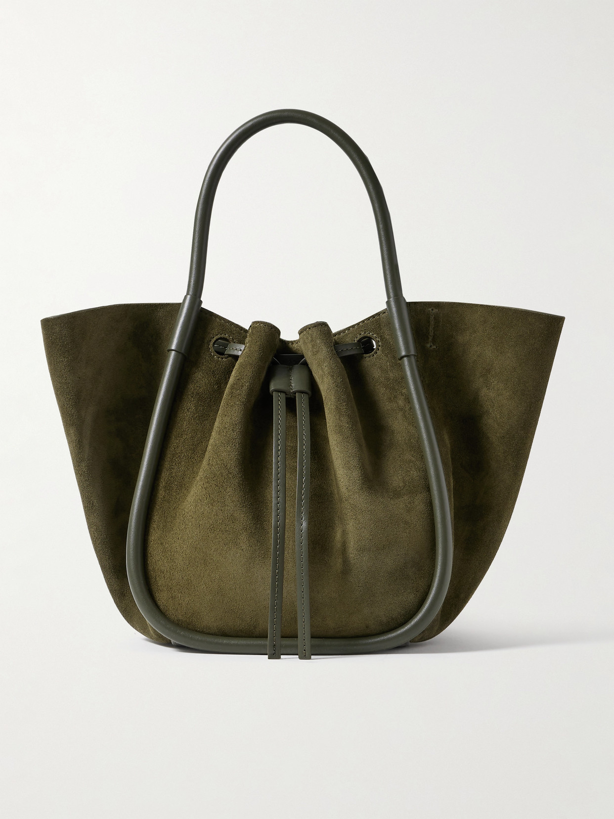 Proenza Schouler Small Leather-trimmed Ruched Suede Tote In Green