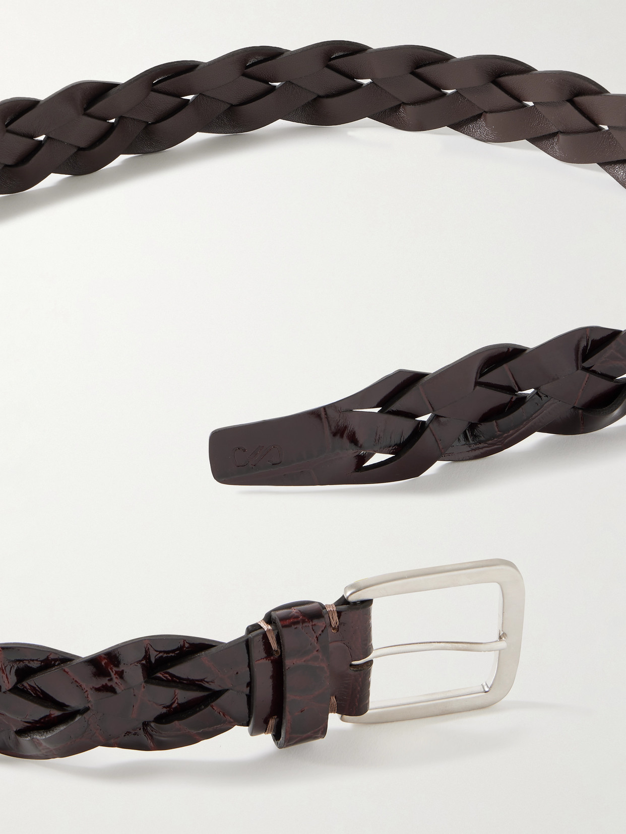 Proenza Schouler Braided Glossed Croc-effect Leather Belt In Brown