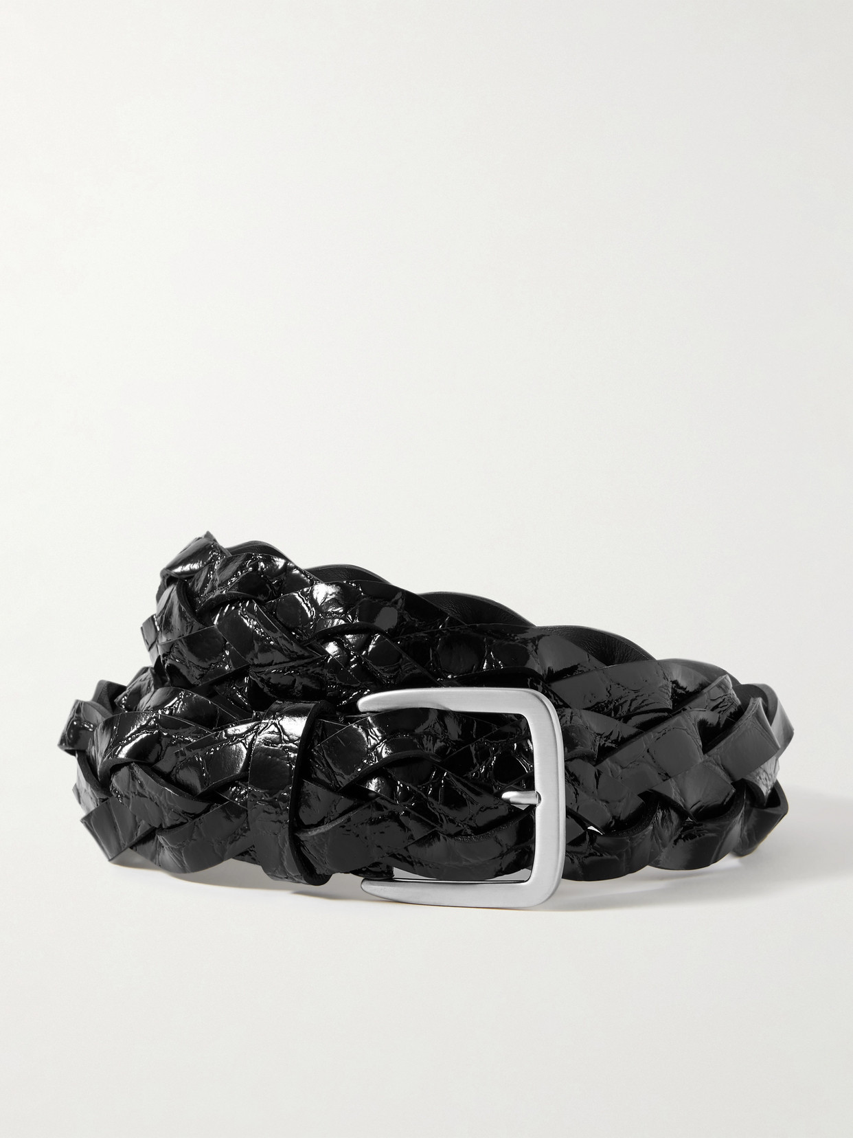 Proenza Schouler Braided Croc-effect Leather Belt In Black
