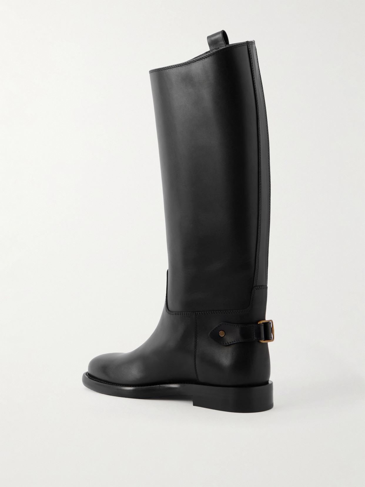 Burberry Buckled Leather Knee Boots In Black