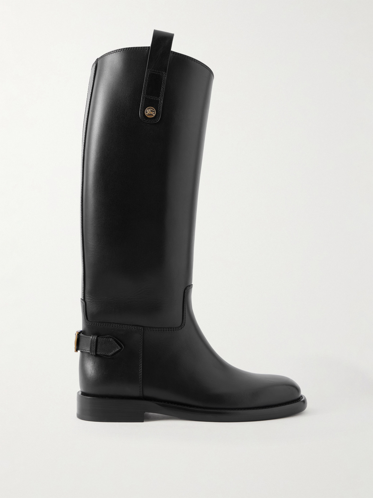 Burberry Buckled Leather Knee Boots In Black