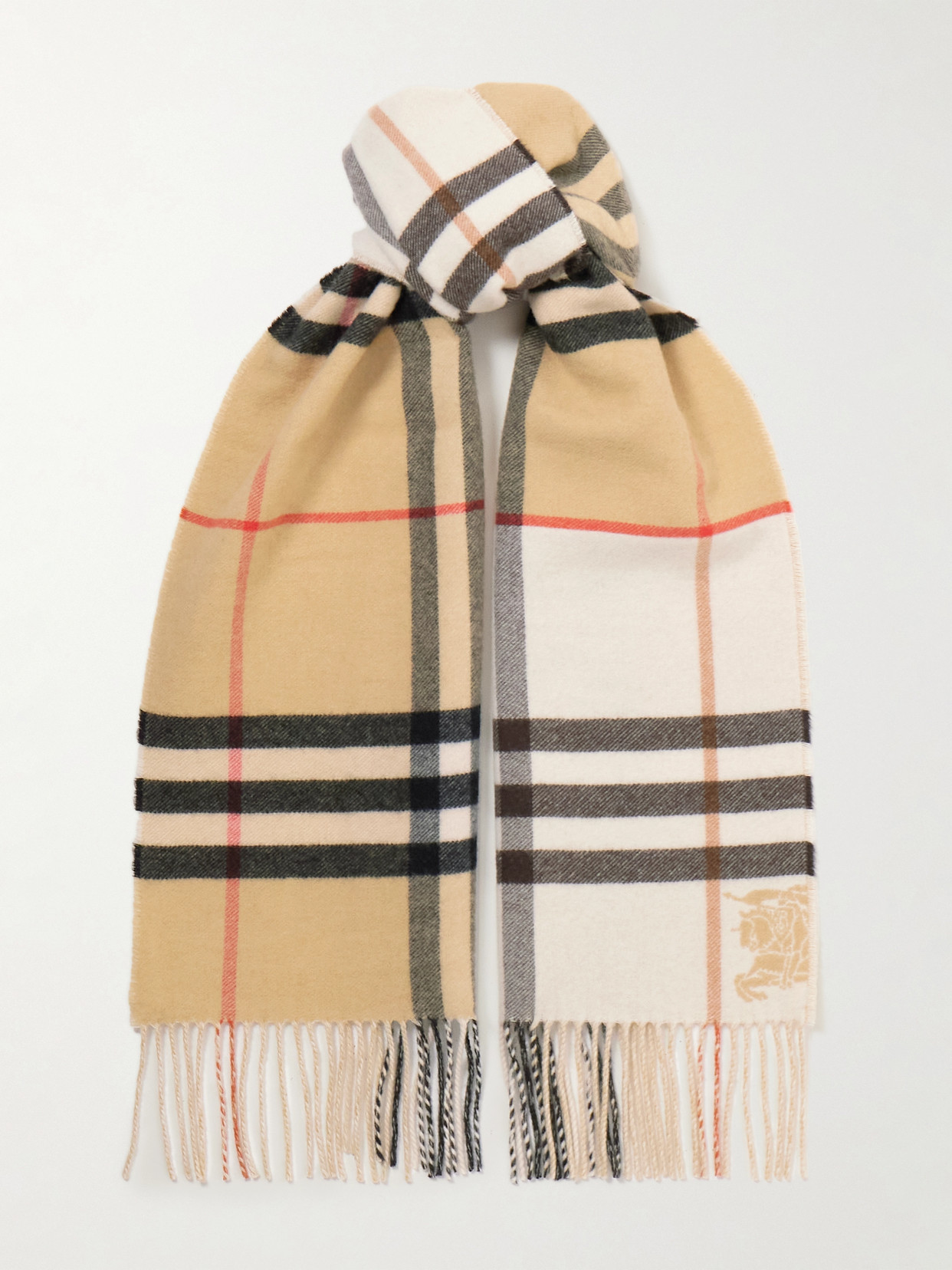 Burberry Fringed Checked Cashmere Scarf In Neutral