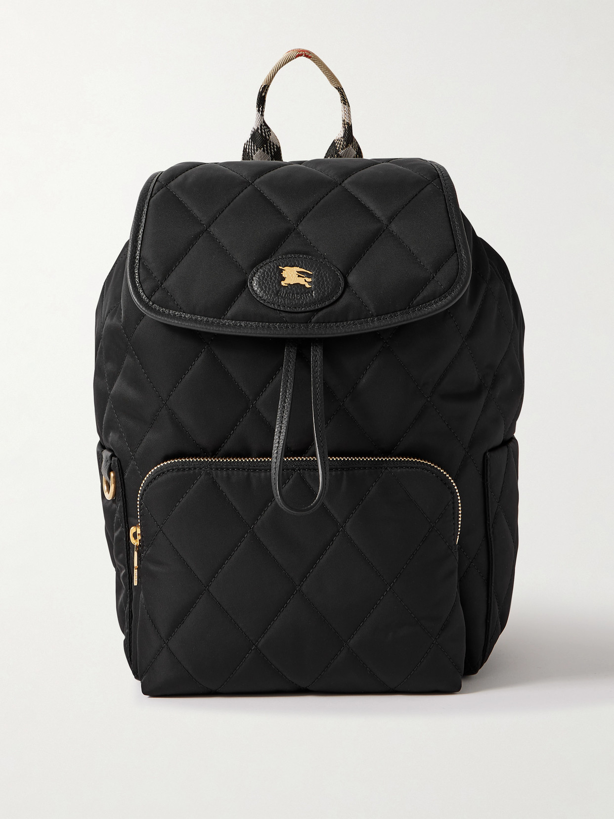 Burberry Embellished Leather-trimmed Quilted Shell Backpack In Black