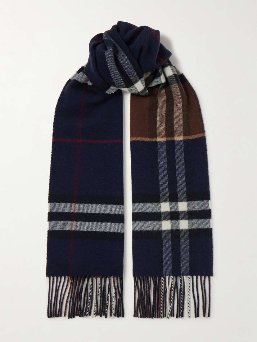 Burberry Fringed Checked Cashmere Scarf