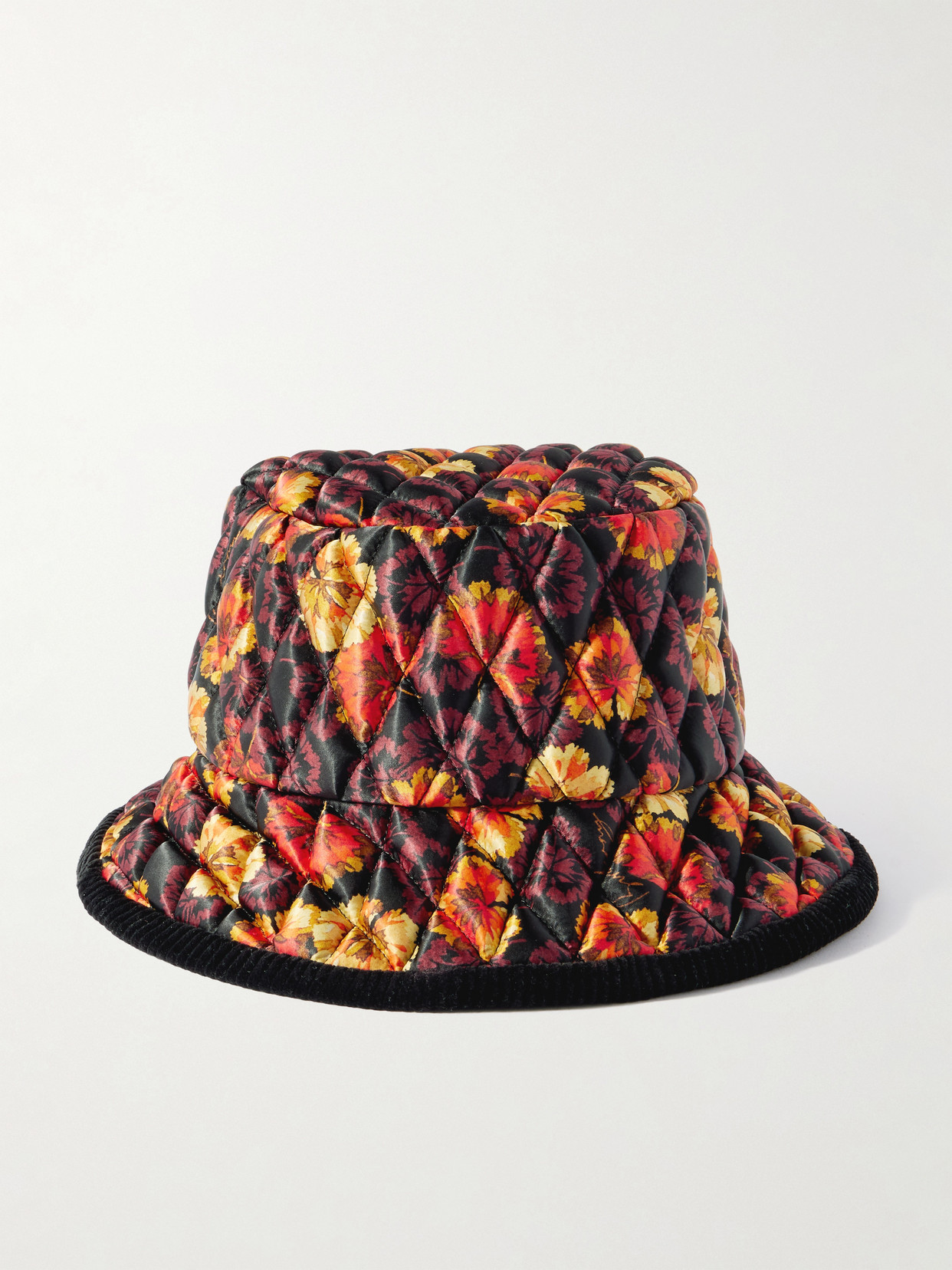 Burberry Corduroy-trimmed Quilted Floral-print Shell Bucket Hat In Brown