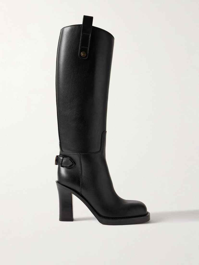 Burberry Buckled Leather Knee Boots