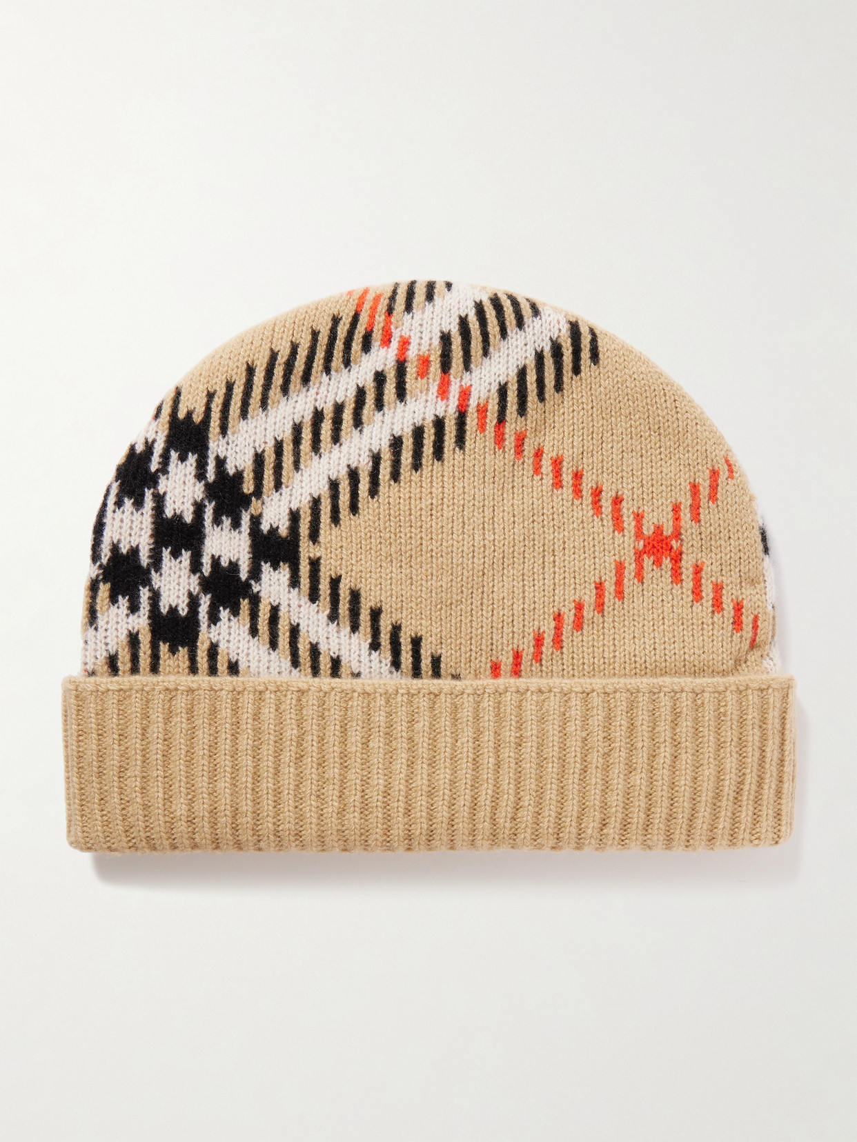Burberry Checked Ribbed Cashmere-blend Beanie In Brown