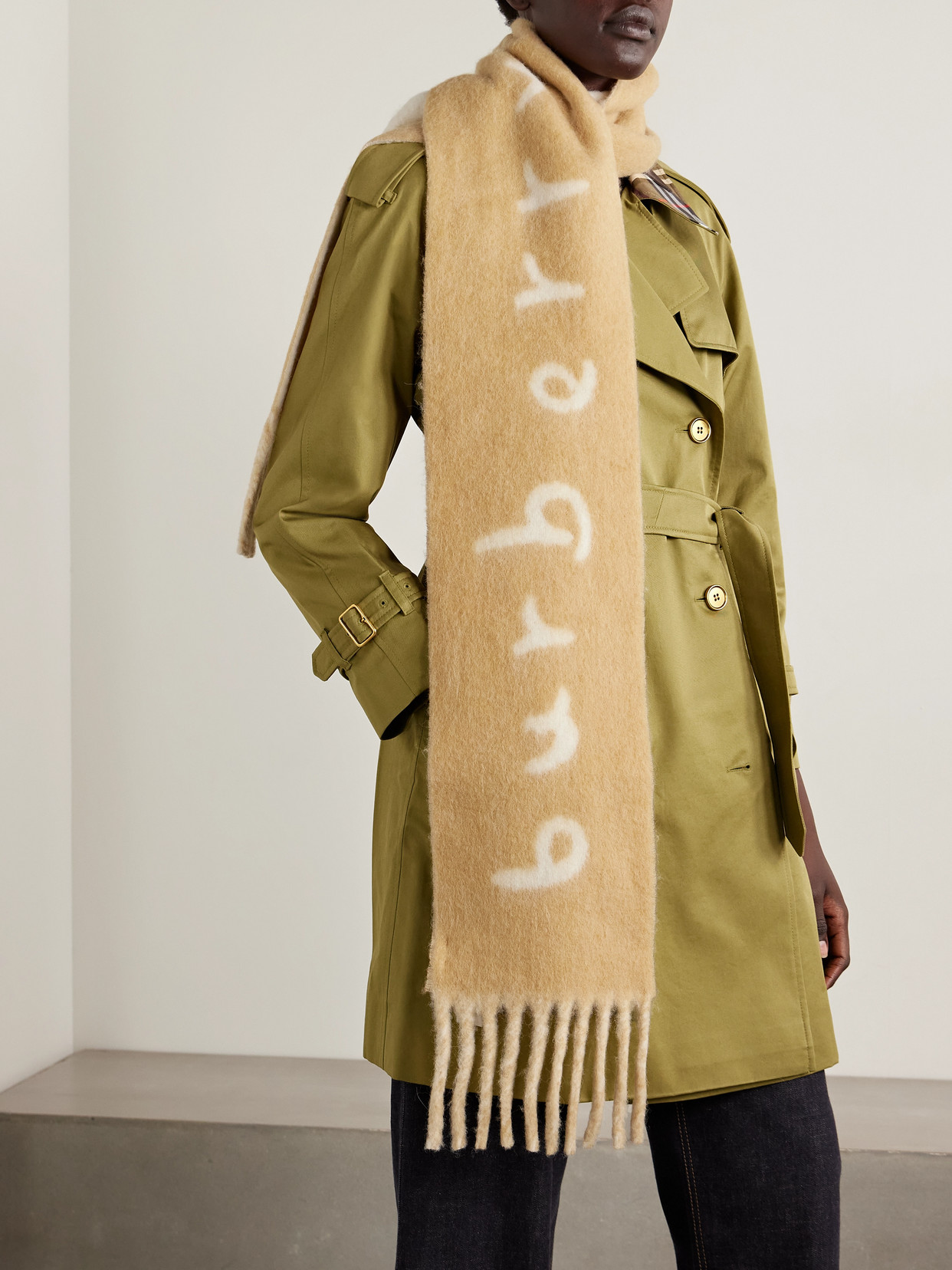 Burberry Reversible Fringed Jacquard-knit Alpaca-blend Scarf In Neutral