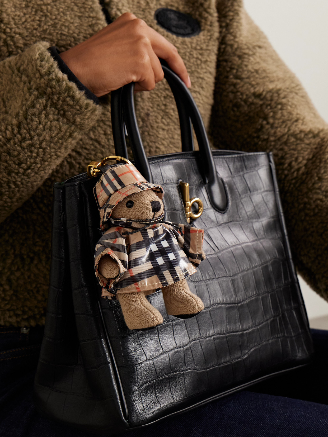 Burberry Wool And Cashmere-blend And Checked Shell Bag Charm In Neutral