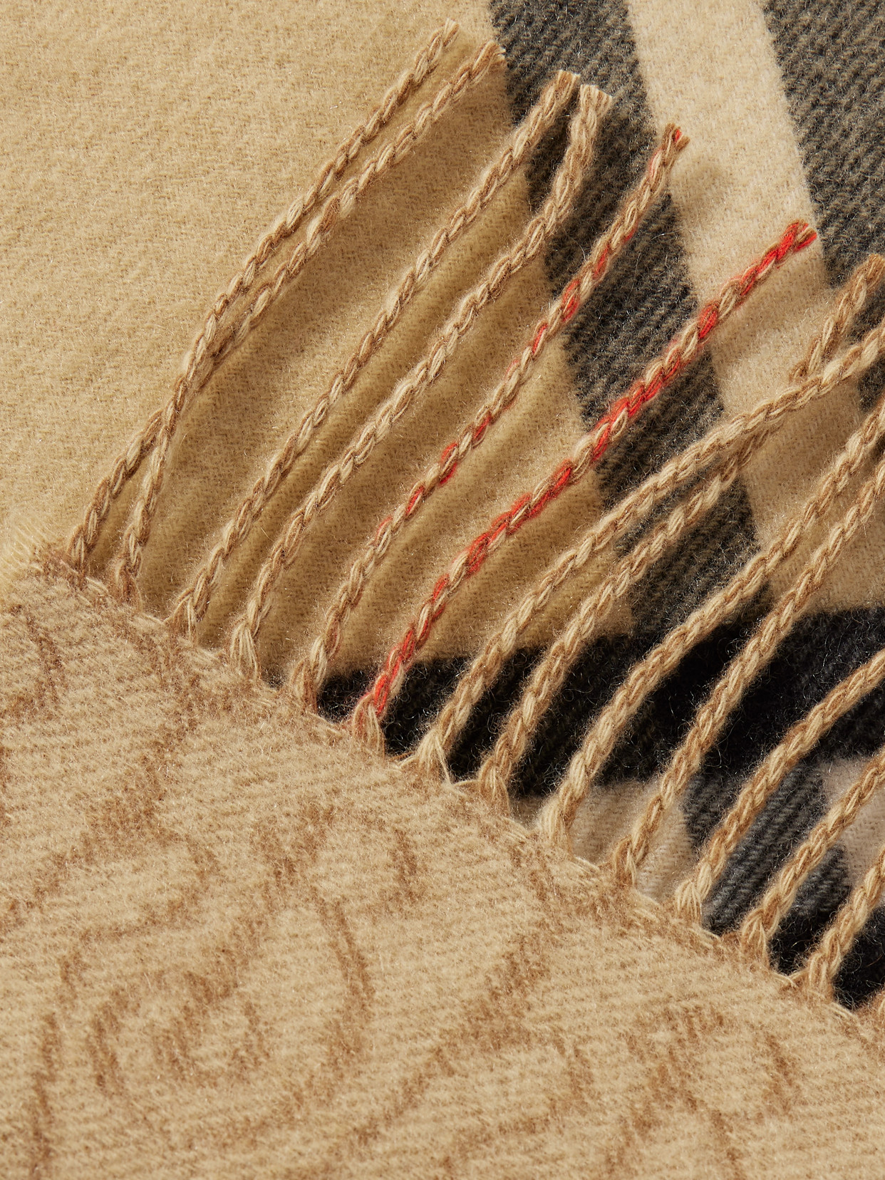 Burberry Reversible Fringed Cashmere-jacquard Scarf In Brown