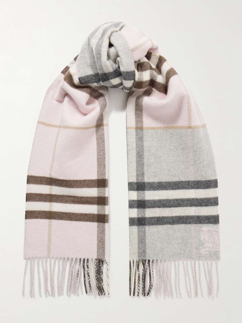 Burberry Fringed Checked Cashmere Scarf