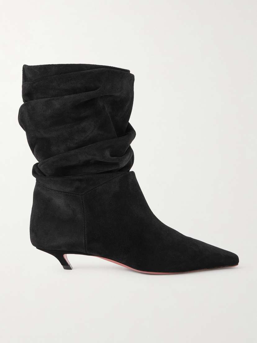 Amina Muaddi Jamie Ruched Suede Ankle Boots