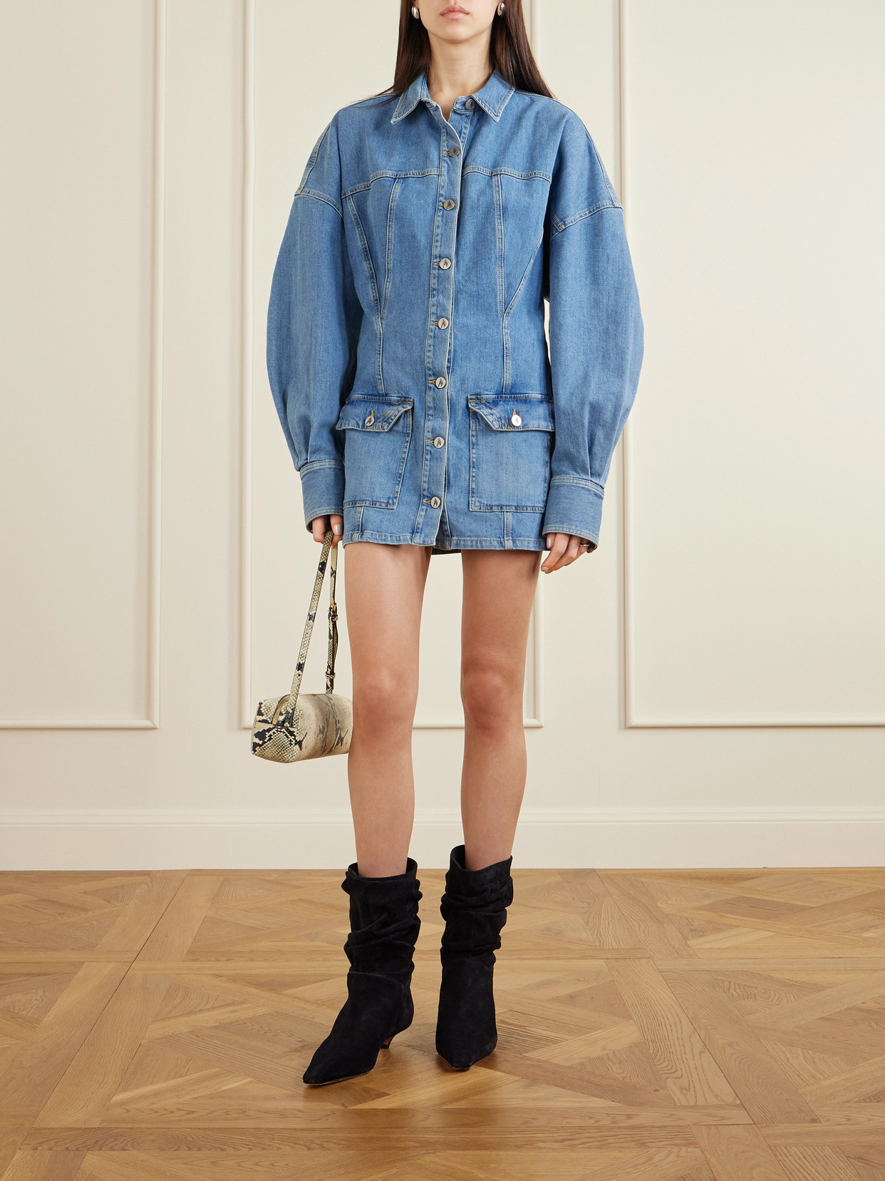 Amina Muaddi Jamie Ruched Suede Ankle Boots In Animal Print