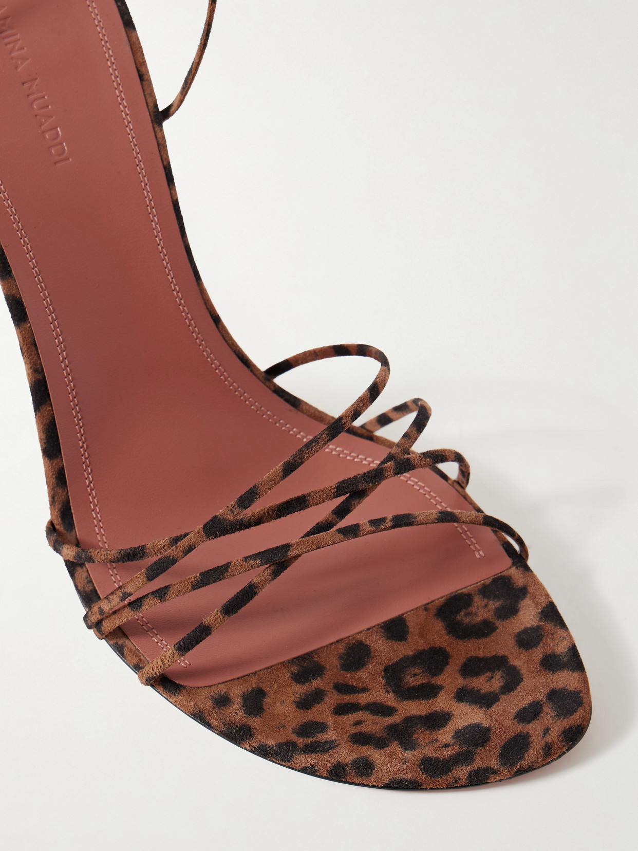 Amina Muaddi Lori Lace-up Leopard-print Suede Sandals In Animal Print