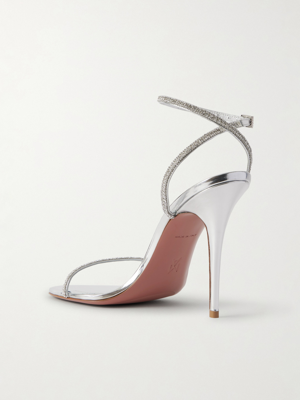 Amina Muaddi Diamante Crystal-embellished Metallic Leather Sandals In Silver