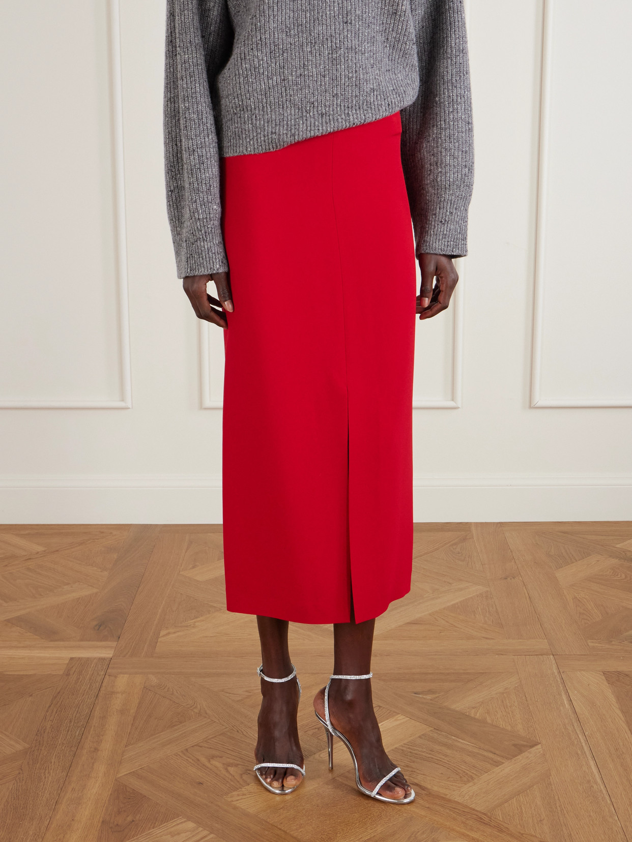 Amina Muaddi Diamante Crystal-embellished Metallic Leather Sandals In Silver