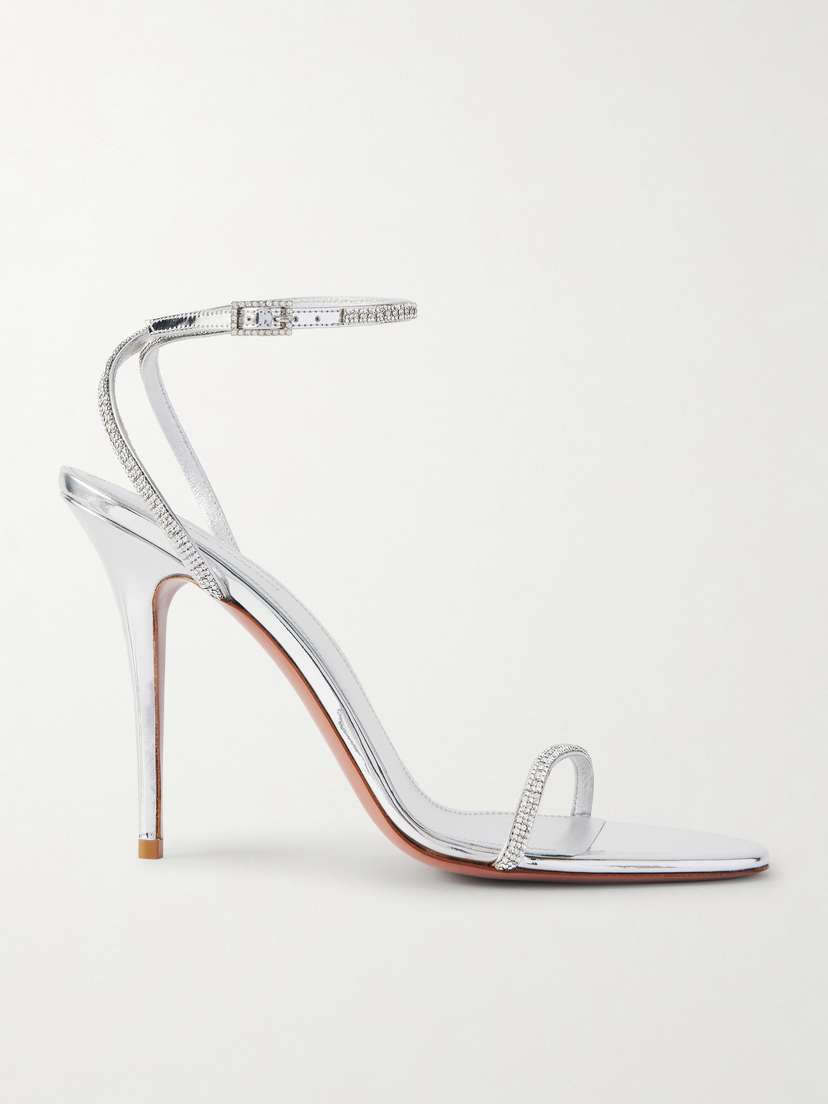 Amina Muaddi Diamante Crystal-embellished Metallic Leather Sandals