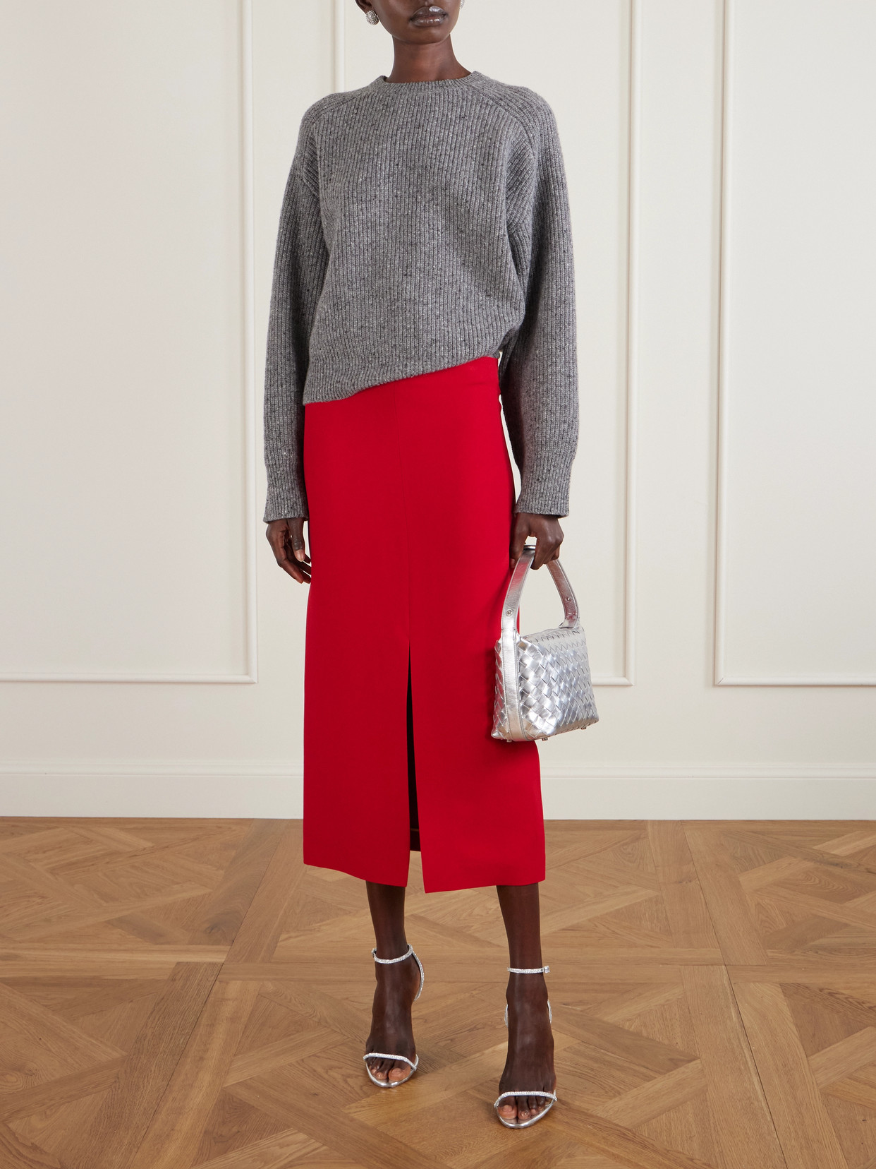 Amina Muaddi Diamante Crystal-embellished Metallic Leather Sandals In Silver