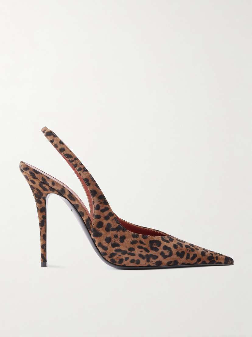 Amina Muaddi Anok Leopard-print Suede Slingback Pumps