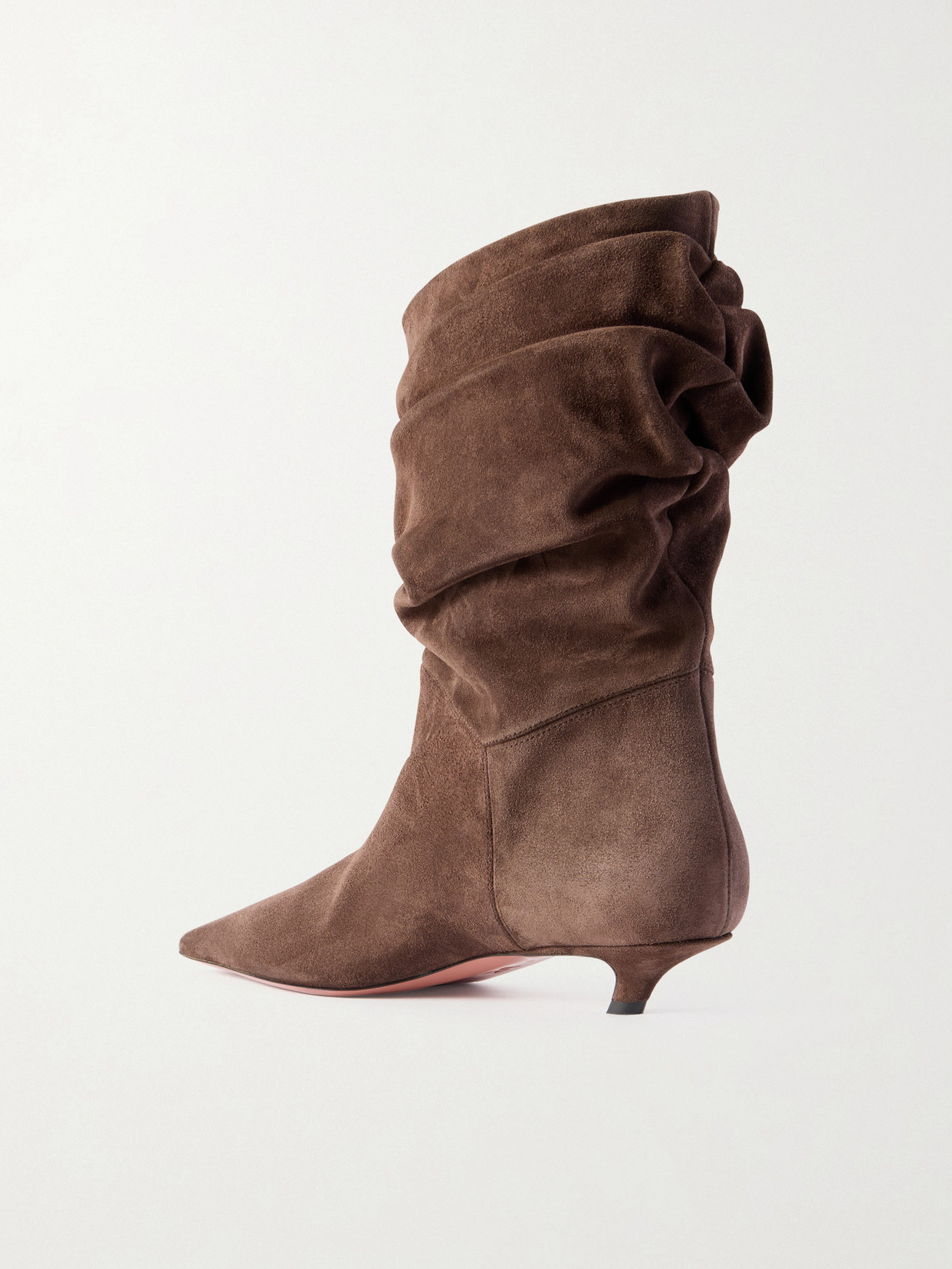 Amina Muaddi Jamie Ruched Suede Ankle Boots In Brown
