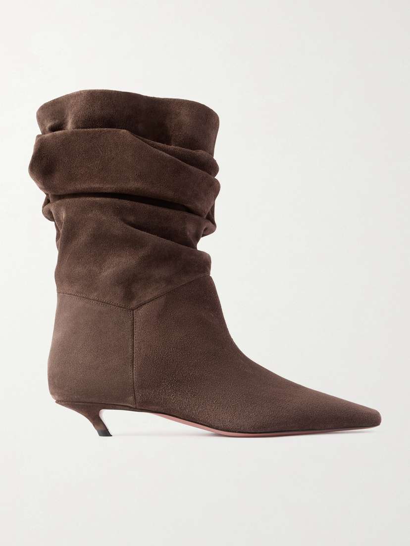 Amina Muaddi Jamie Ruched Suede Ankle Boots