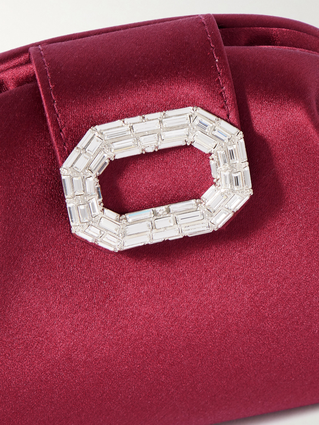 Amina Muaddi Camelia Micro Crystal-embellished Satin Clutch In Burgundy