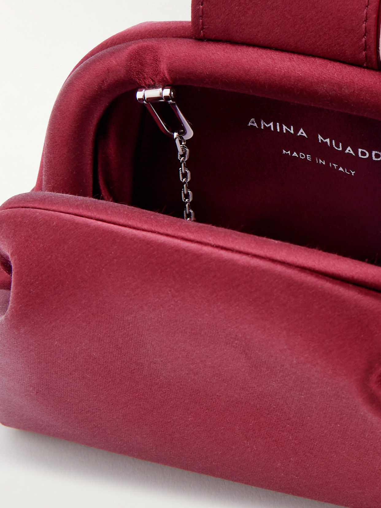 Amina Muaddi Camelia Micro Crystal-embellished Satin Clutch In Burgundy