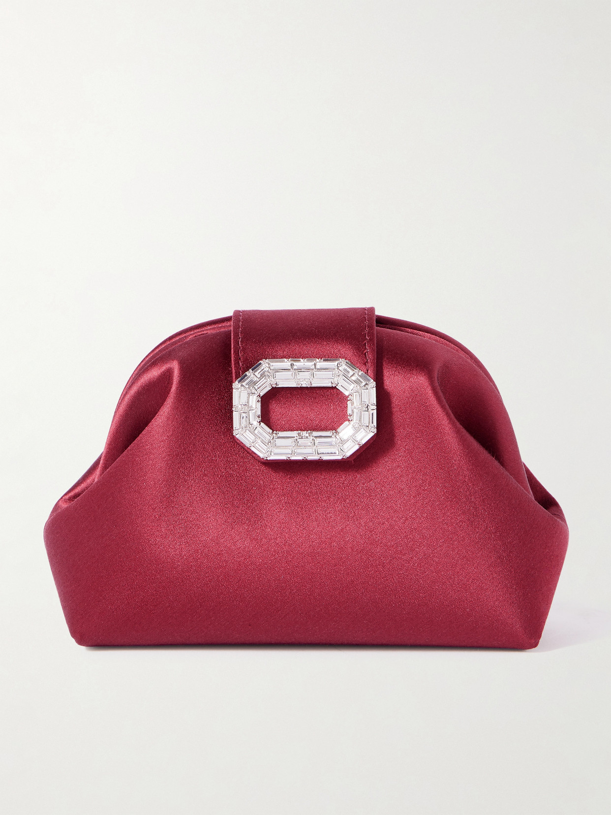 Amina Muaddi Camelia Micro Crystal-embellished Satin Clutch In Burgundy