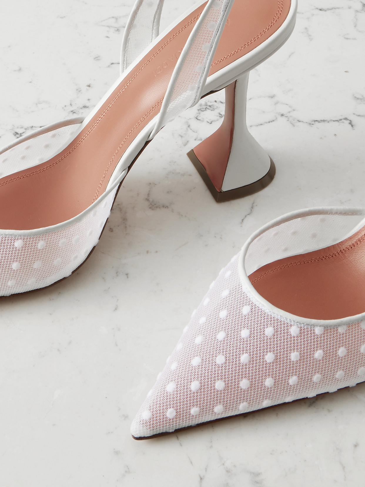 Holli Leather-Trimmed Flocked Polka-Dot Slingback