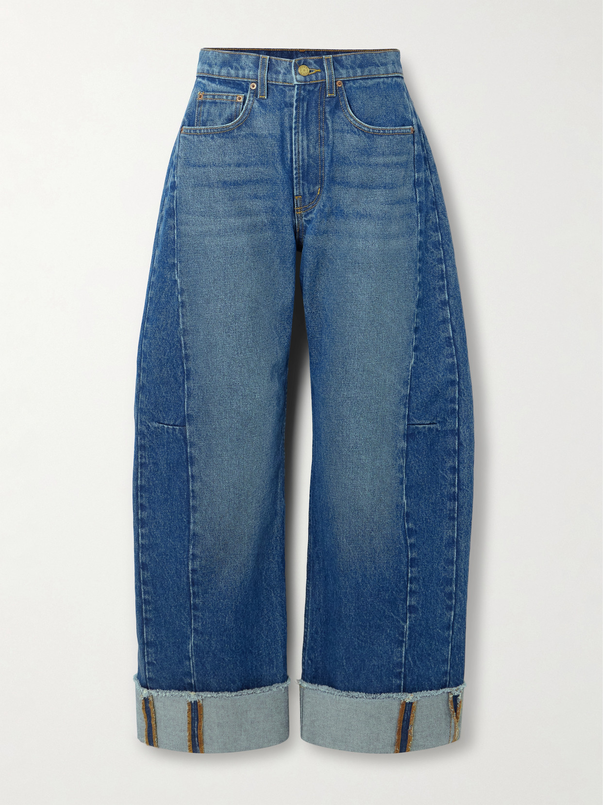 B Sides Relaxed Lasso Frayed Mid-rise Barrel-leg Jeans In Blue