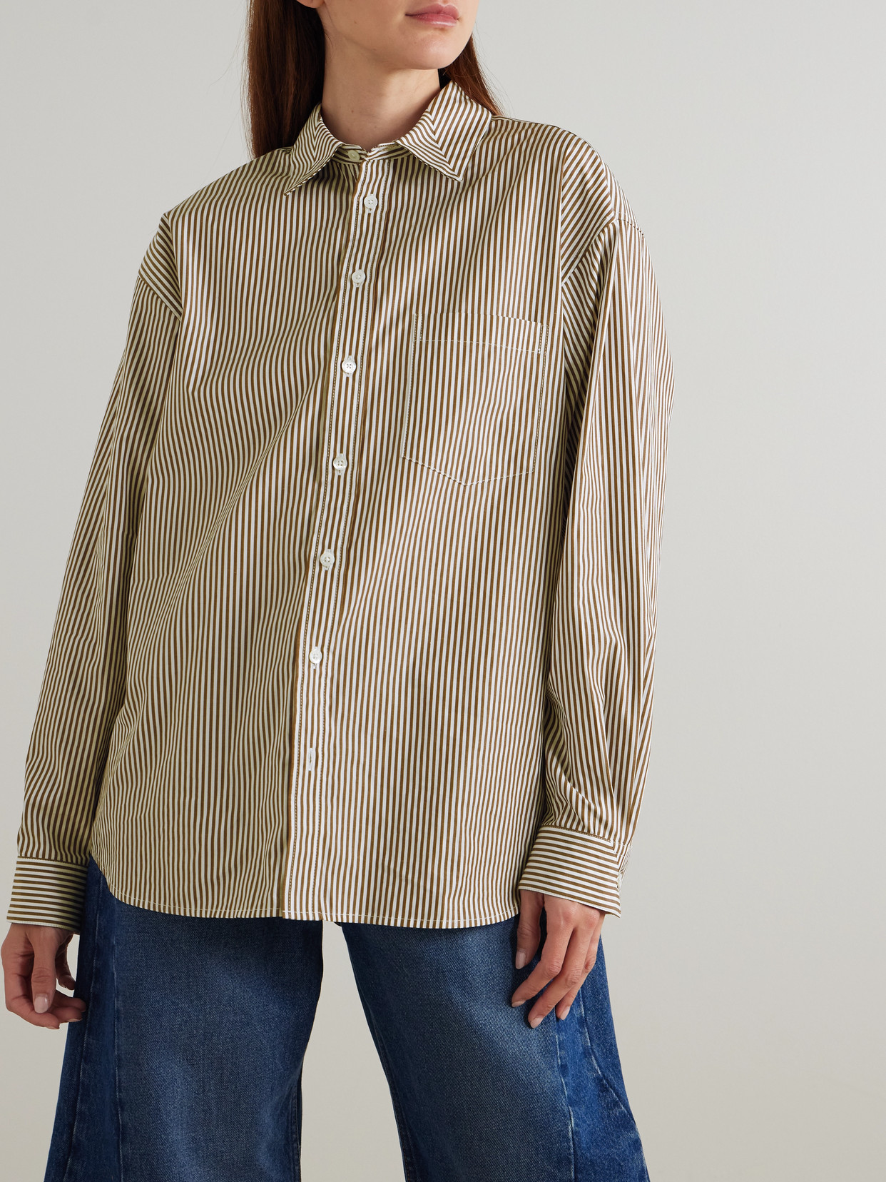 B Sides Nolan Striped Cotton-poplin Shirt In Brown