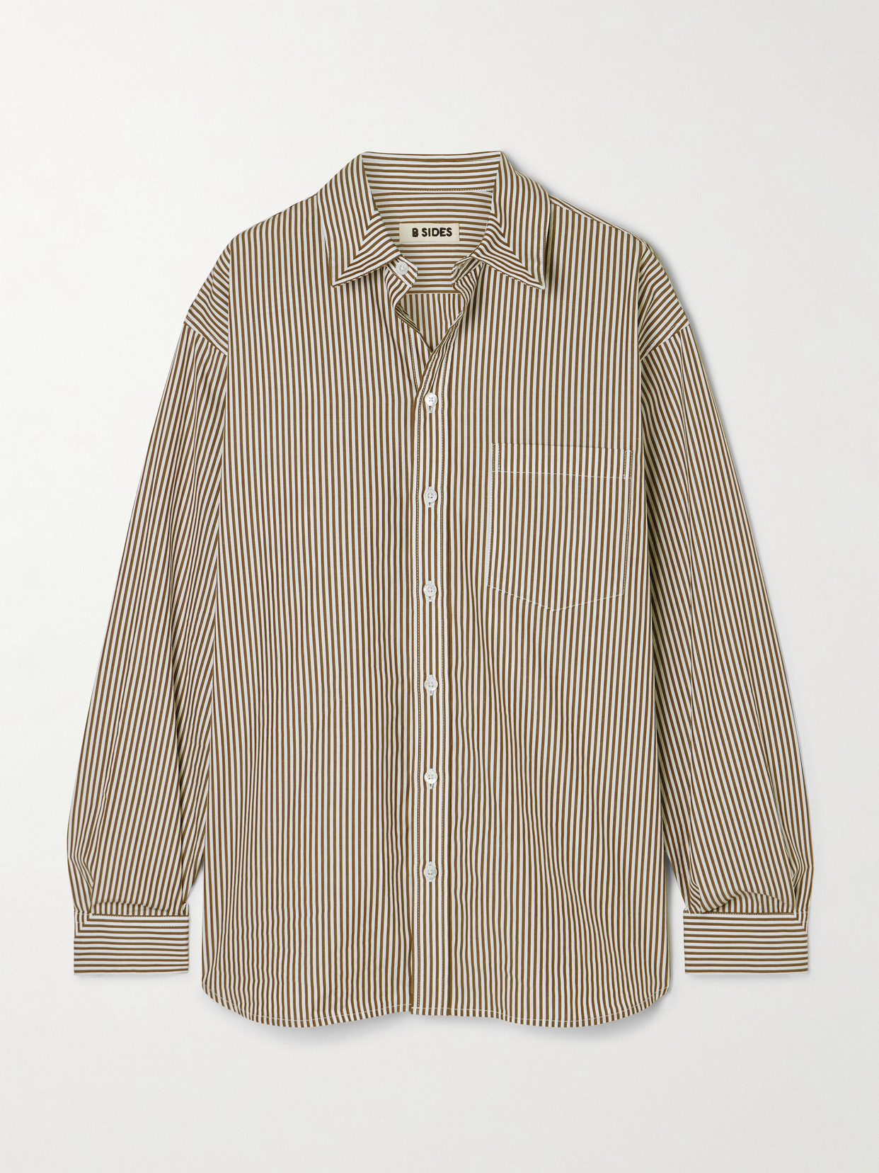 B Sides Nolan Striped Cotton-poplin Shirt In Brown