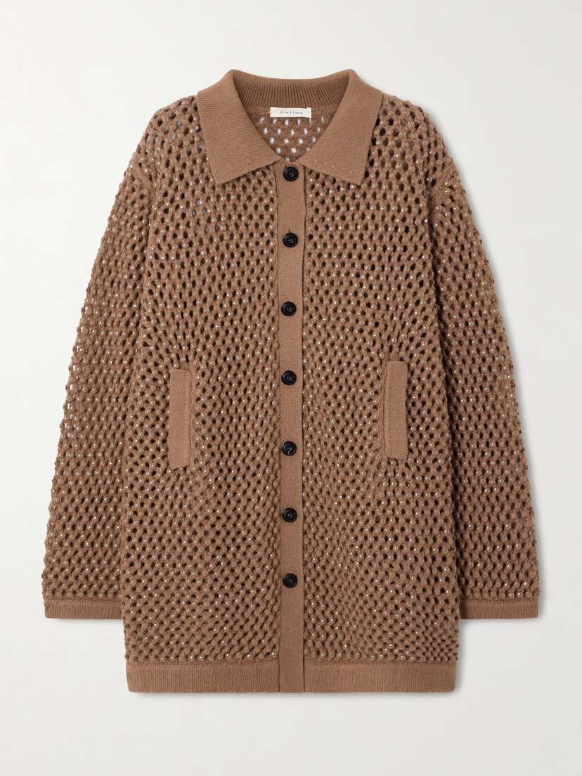 Diotima Crystal-embellished Open-knit Wool Cardigan