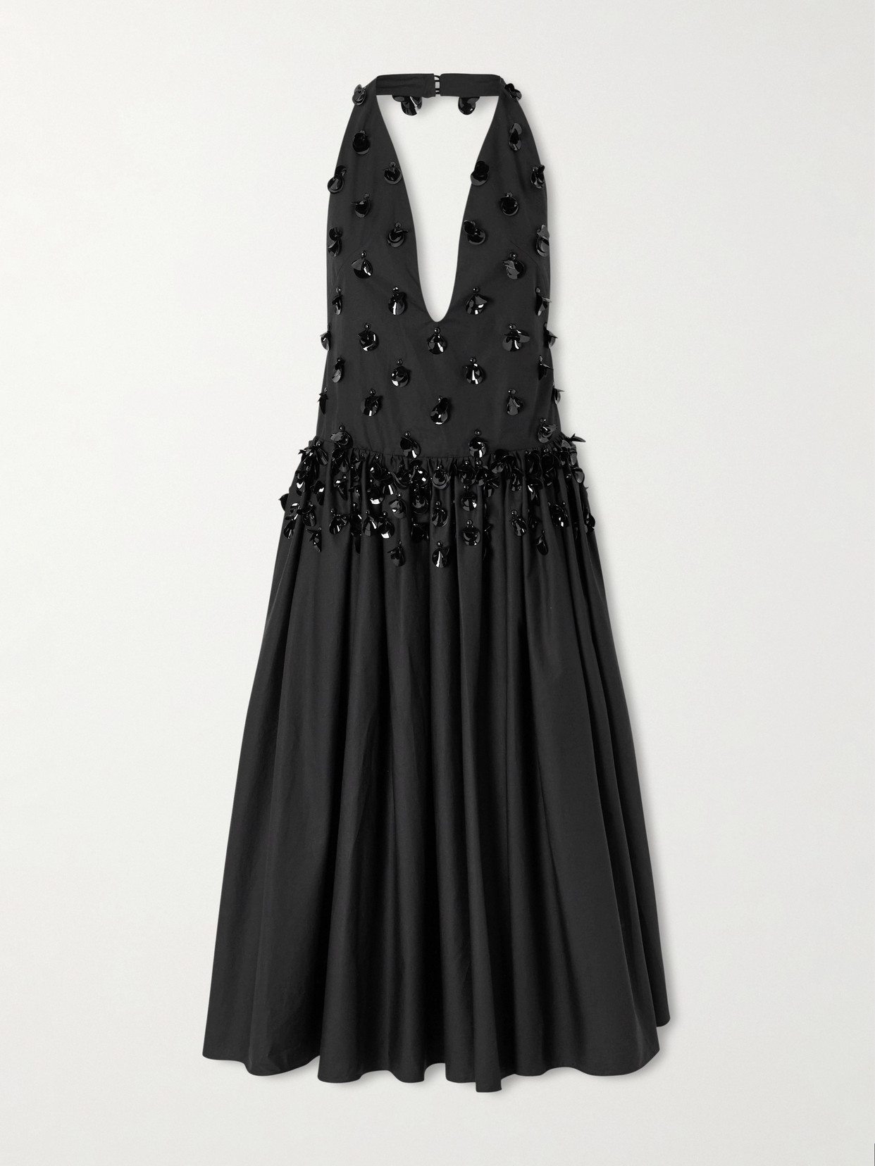 Diotima Open-back Embellished Pleated Cotton-poplin Halterneck Midi Dress In Black