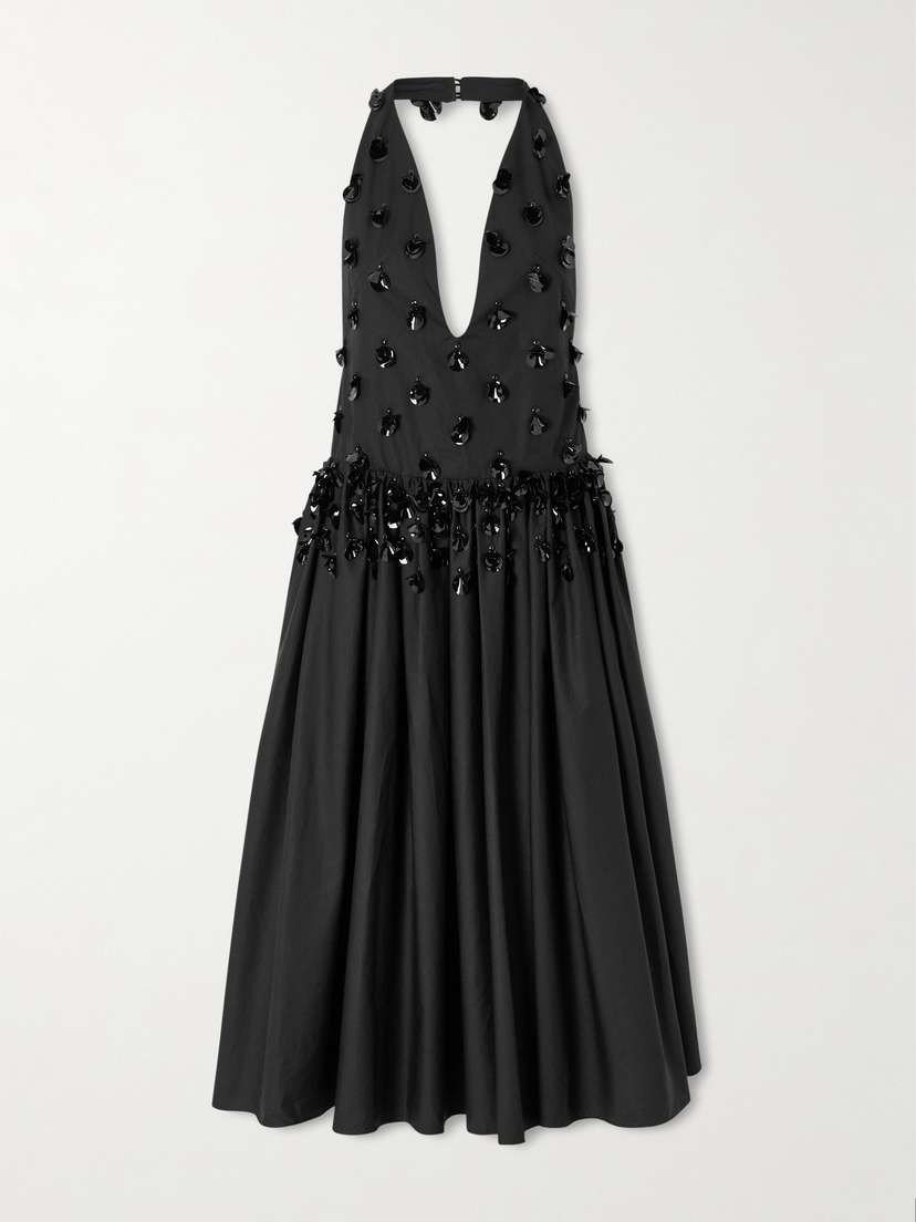 Diotima Open-back Embellished Pleated Cotton-poplin Halterneck Midi Dress