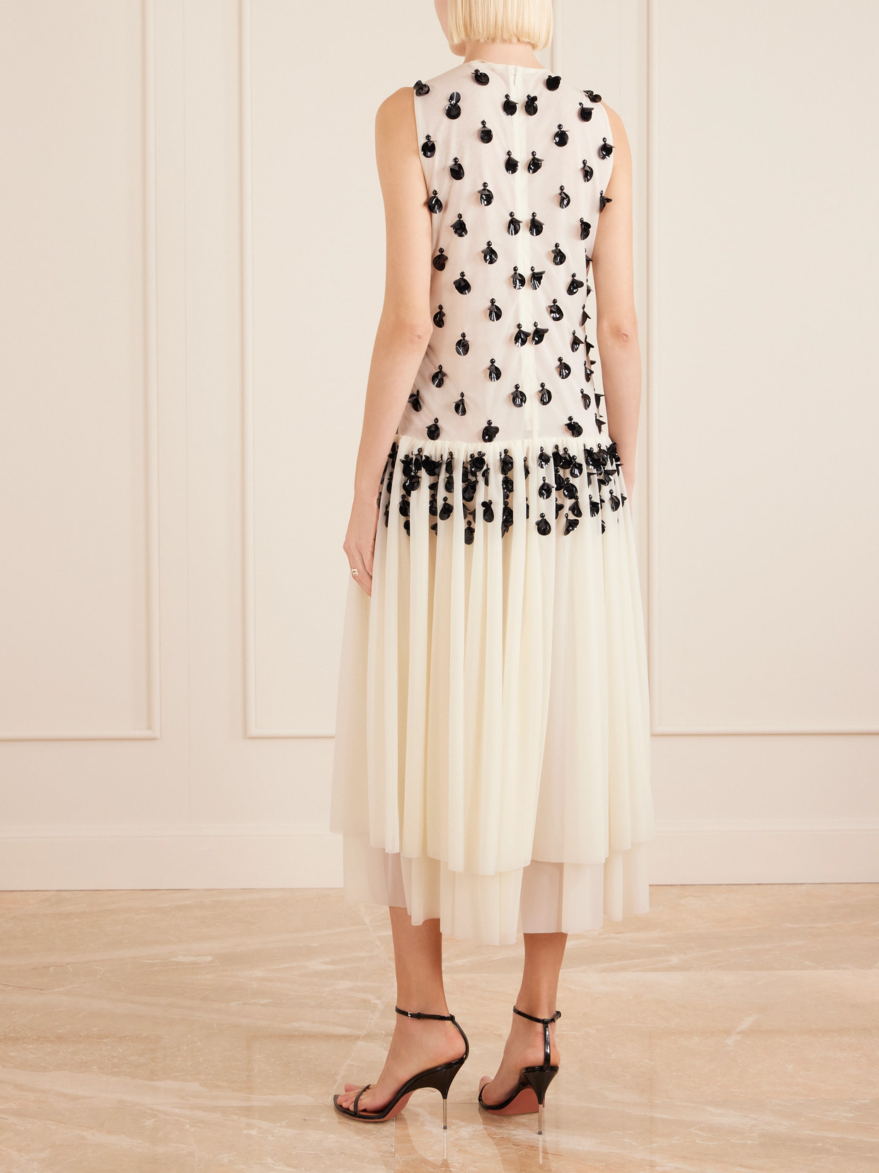 Diotima Embellished Pleated Organza Midi Dress In White