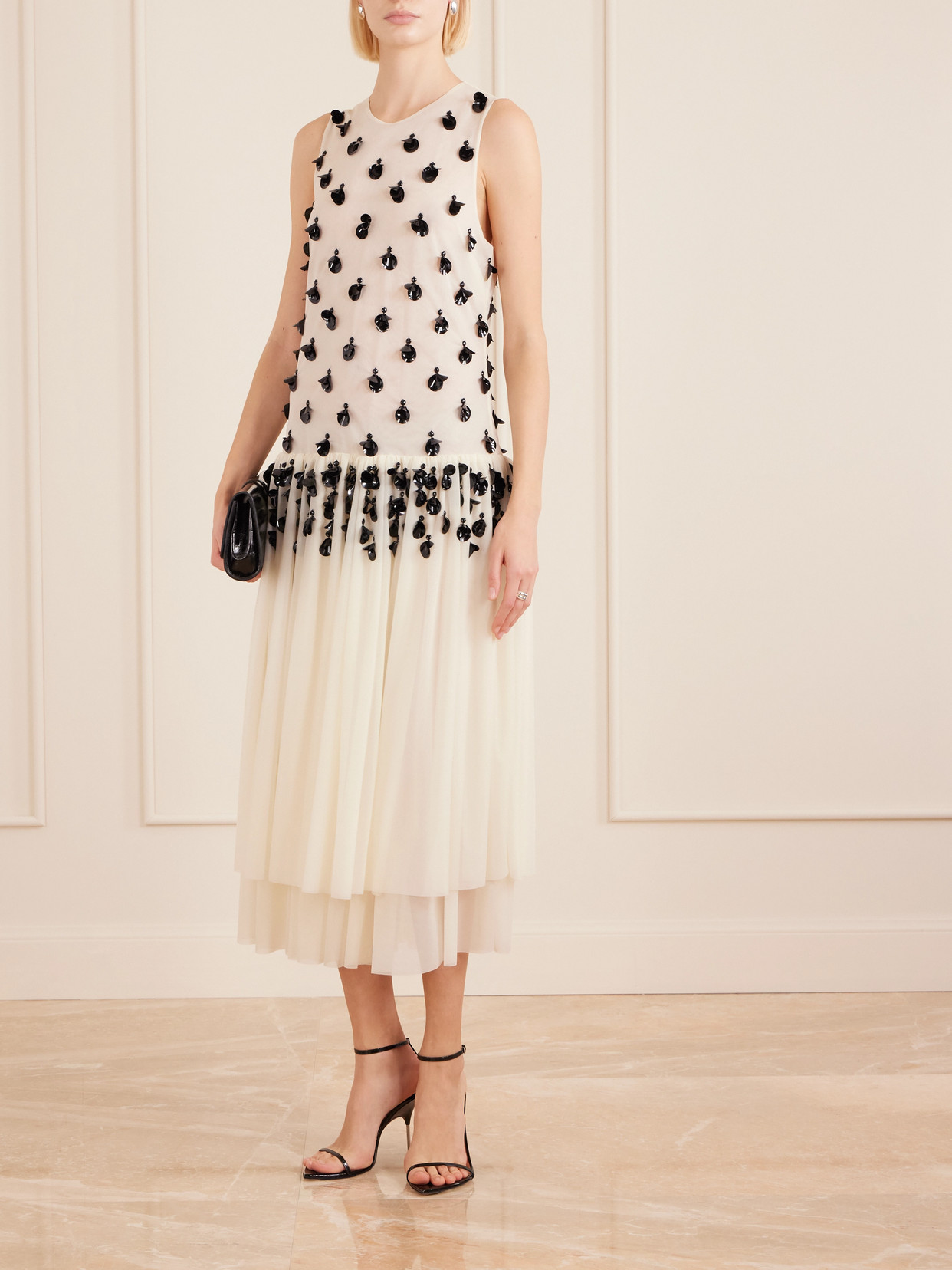 Diotima Embellished Pleated Organza Midi Dress In White