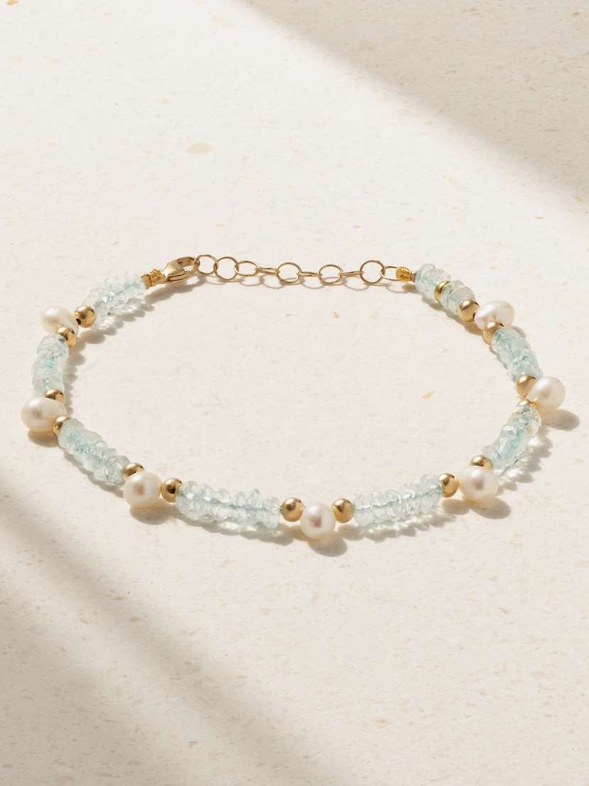 JIA JIA 14-karat Gold, Aquamarine And Pearl Bracelet