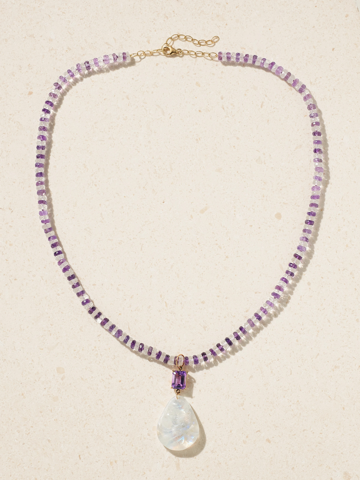 Jia Jia Happy Buddha Gold, Moonstone And Amethyst Necklace In Purple