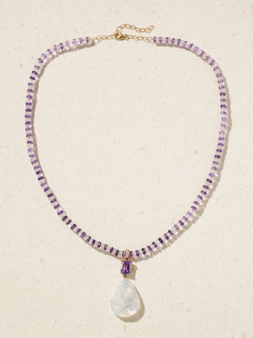 JIA JIA Happy Buddha Gold, Moonstone And Amethyst Necklace