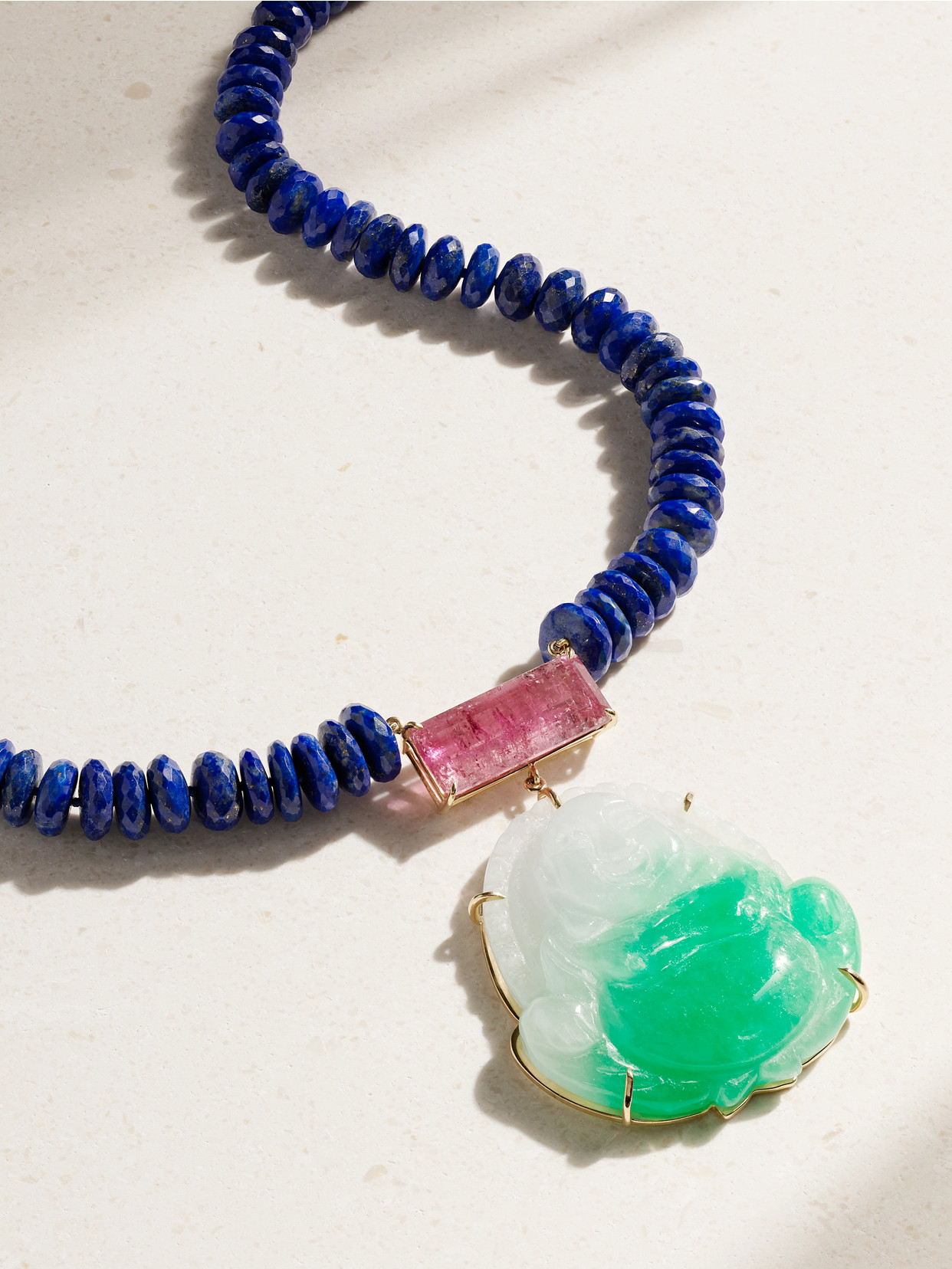 Jia Jia Happy Buddha Gold Multi-stone Necklace