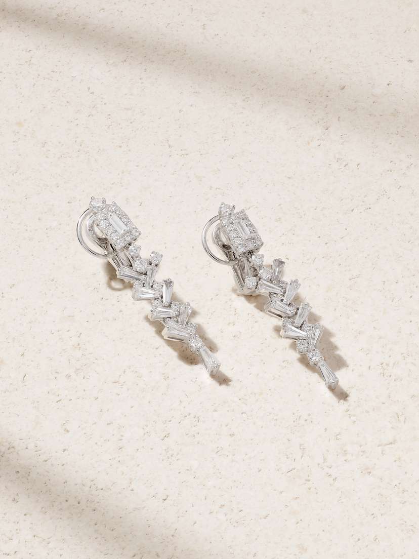 YEPREM 18-karat White Gold Diamond Earrings